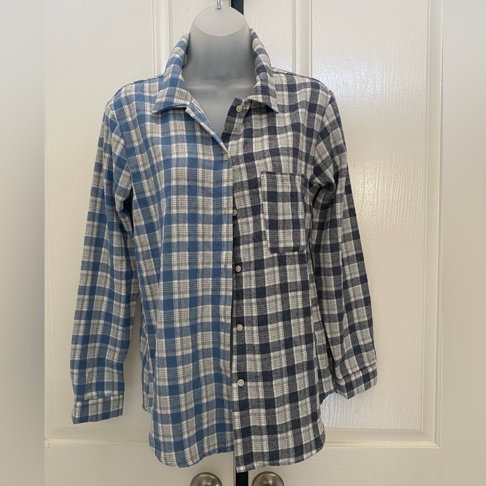 Vivre La Vie Blue and Gray Plaid Flannel Shirt Sz XS